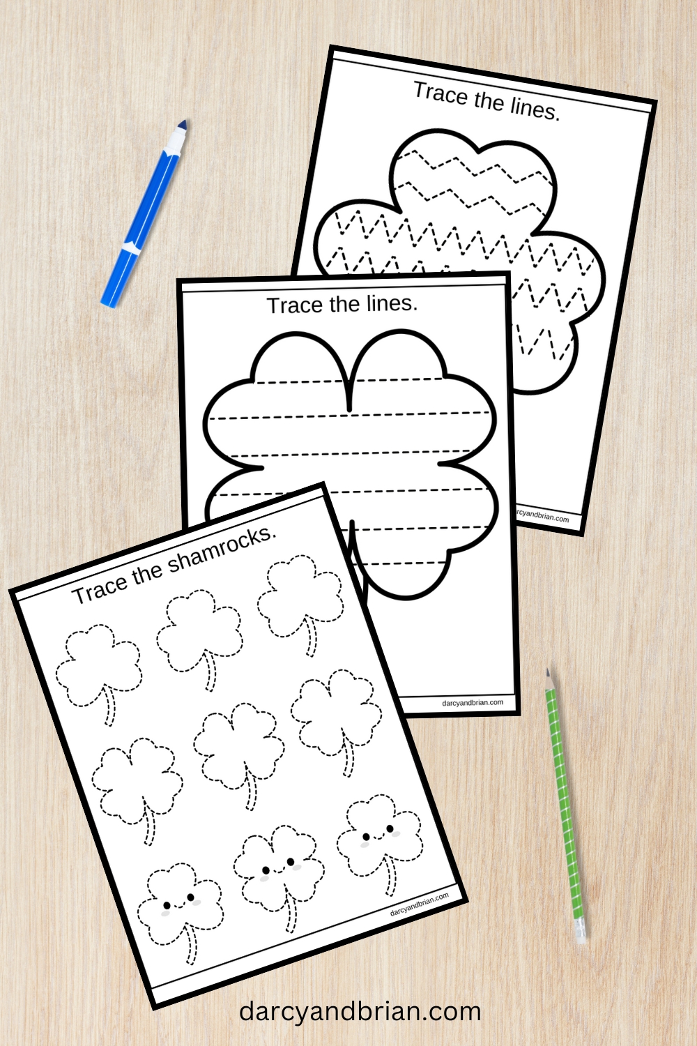 Shamrock Tracing Worksheets for Preschoolers
