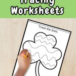 Preview image of a worksheet with a shamrock with wavy lines to trace inside of it.