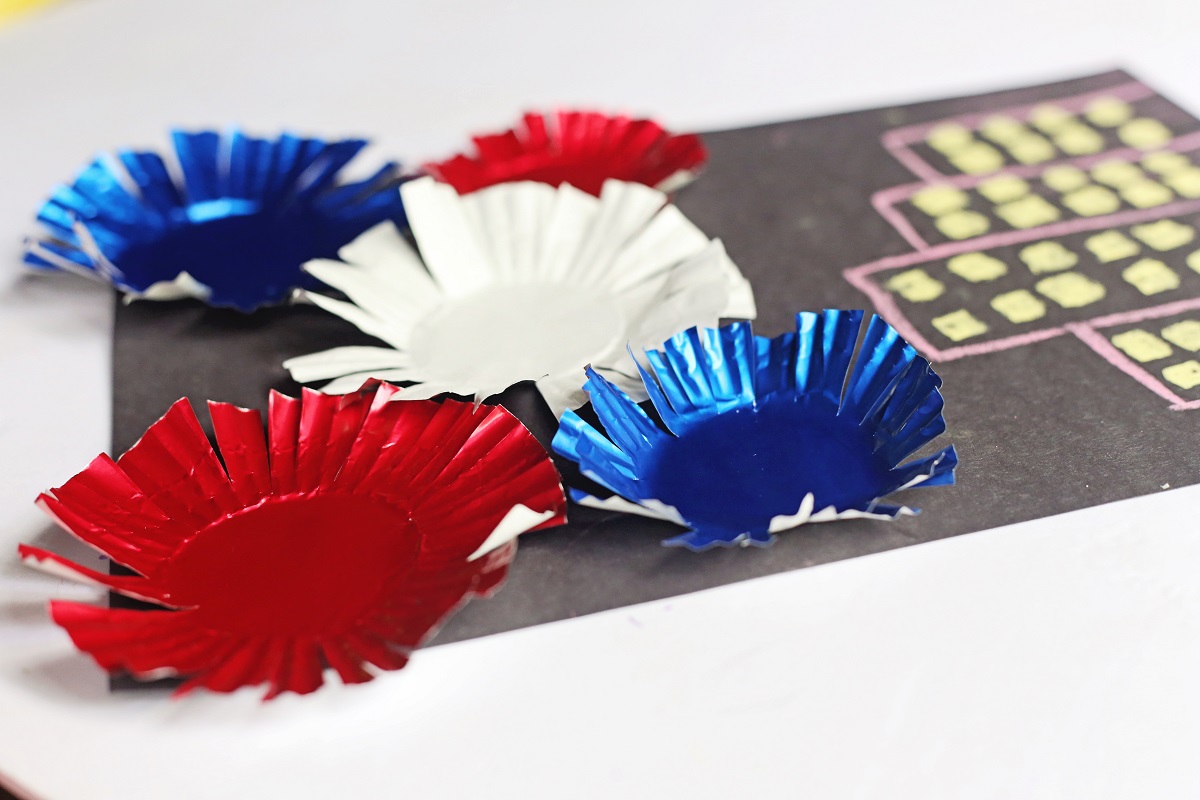Cupcake Liner Fireworks Craft for Kids 4th of July Fun