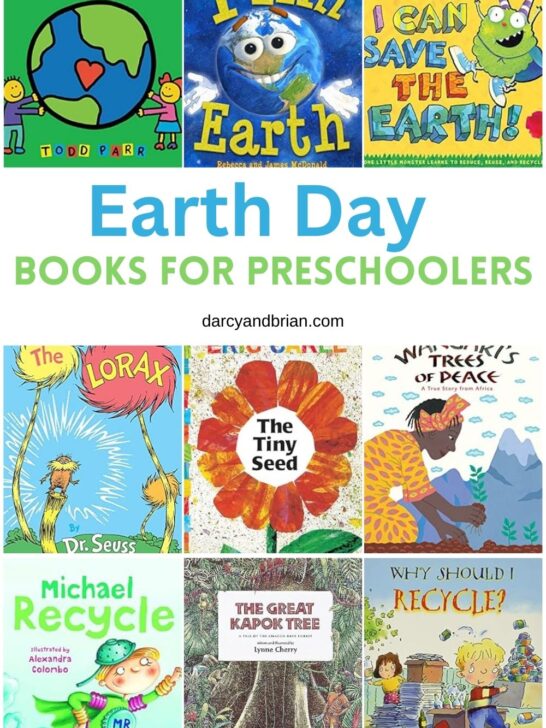 Collage of nine different picture books about Earth Day.