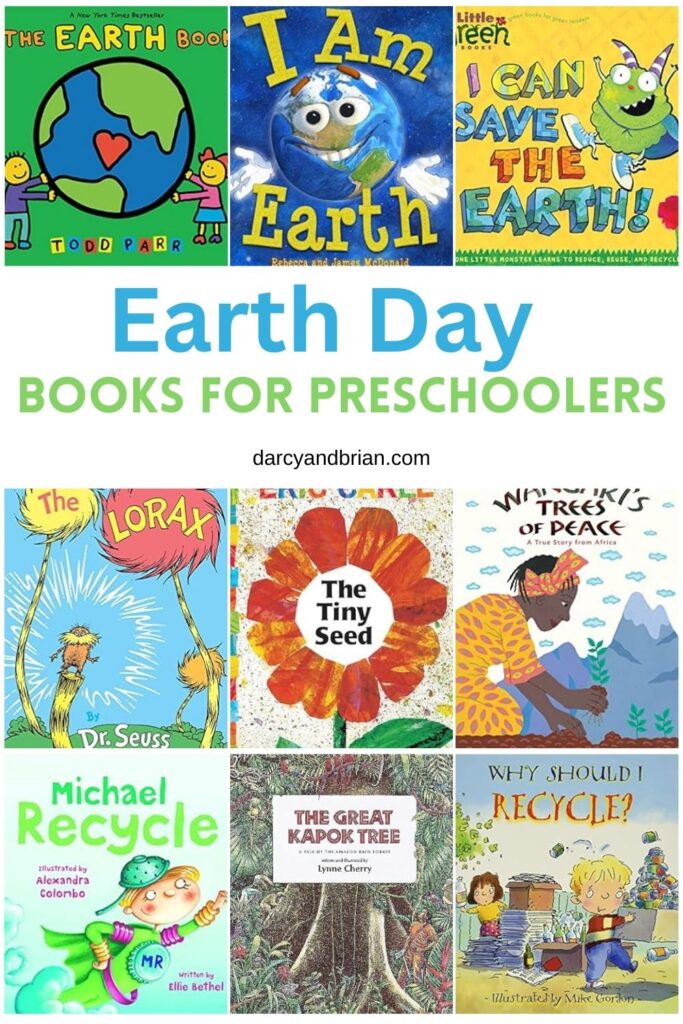 Collage of nine different picture books about Earth Day.