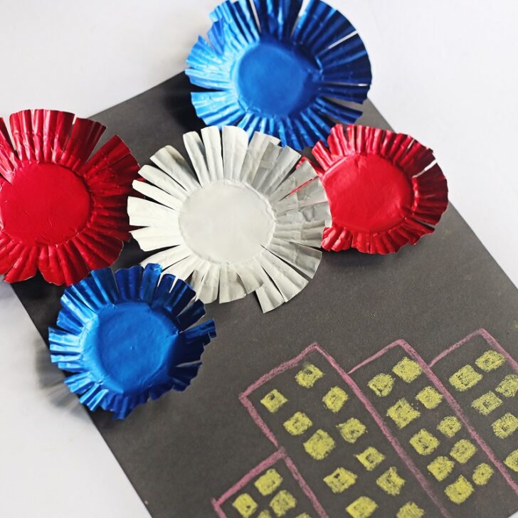 Cupcake Liner Fireworks Craft for Kids 4th of July Fun