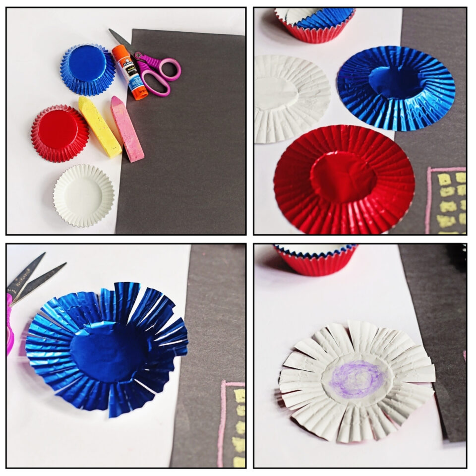 Cupcake Liner Fireworks Craft for Kids 4th of July Fun