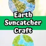 Top photo of Earth suncatcher in sunny window. The bottom one is a completed project lying on a white background.