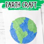 Paper Earth craft made using ripped up construction paper glued to a printable template.