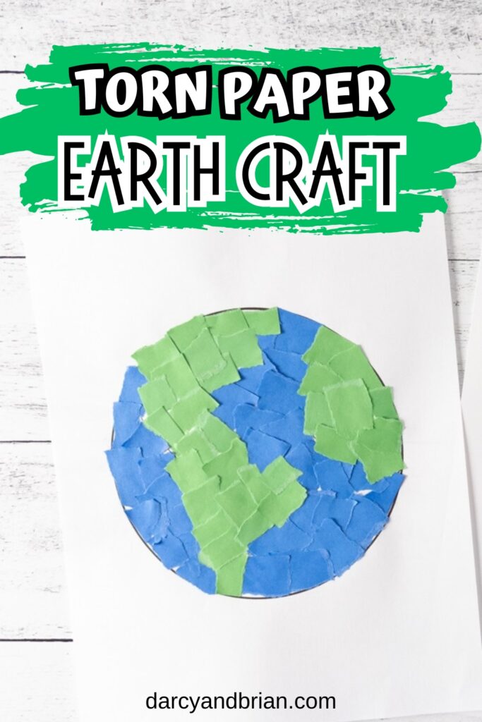 Paper Earth craft made using ripped up construction paper glued to a printable template.