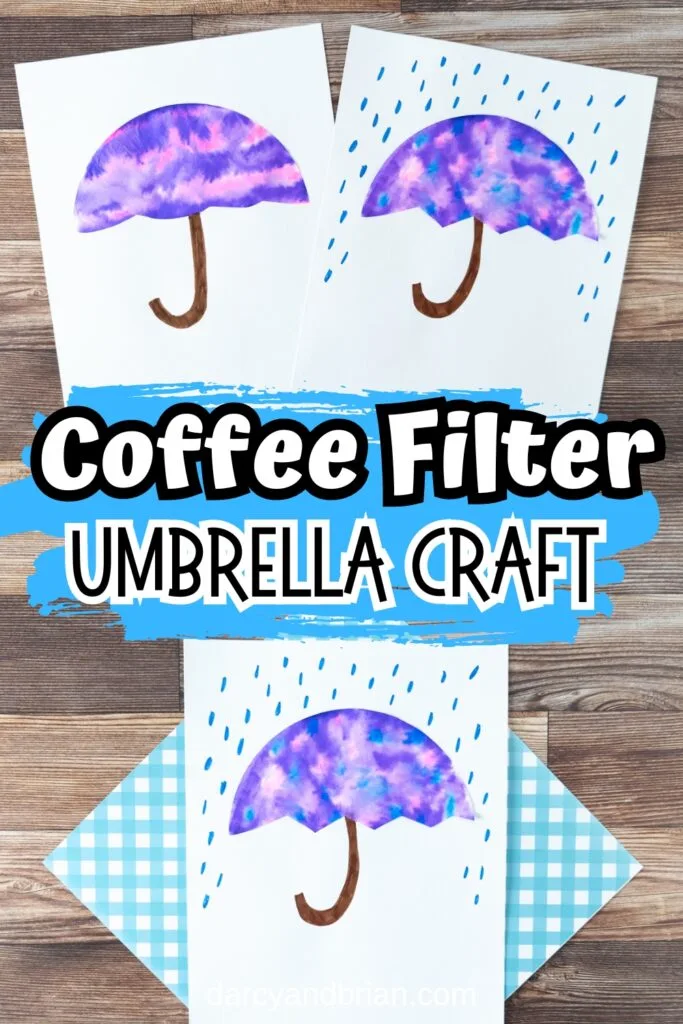 Collage of completed artwork featuring colorful umbrellas made with a coffee filter.