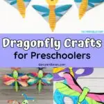 Collage of three different ways to make dragonflies. Featuring coffee filters, paper, and a fun dragonfly mask for kids.