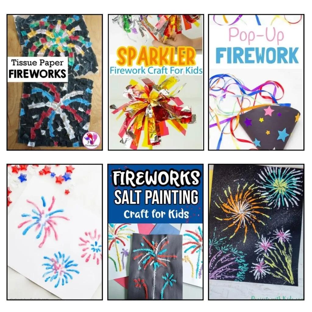 Six different firework-themed arts and crafts kids can make for the 4th of July.