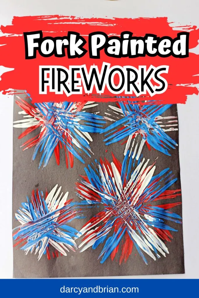 Completed painting of fireworks using a fork on construction paper.