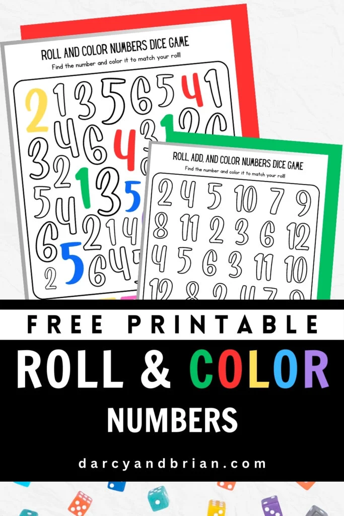Preview of two pages of roll and color numbers game. One has a few colored numbers on it.