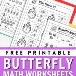 Preview of three math pages overlapping with time and visual equations with spring butterfly theme.