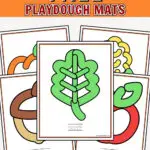 Text at the top says Free Printable Fall Playdough Mats on an orange background. Preview of the color version of five mats.