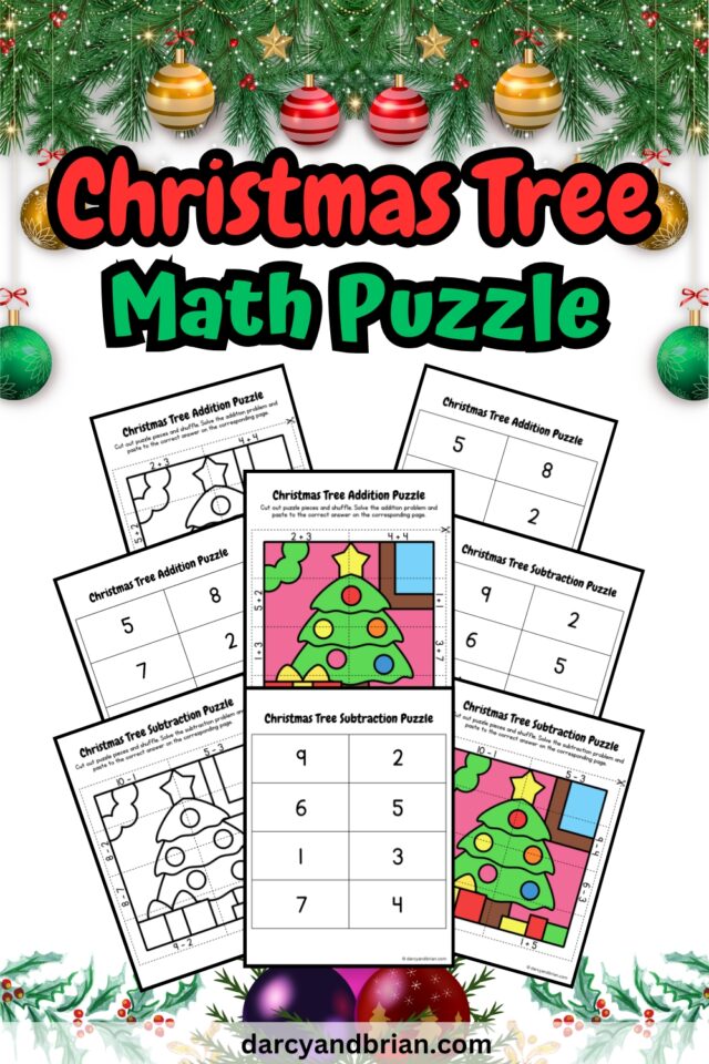 Printable Christmas Tree Math Puzzle for Kids